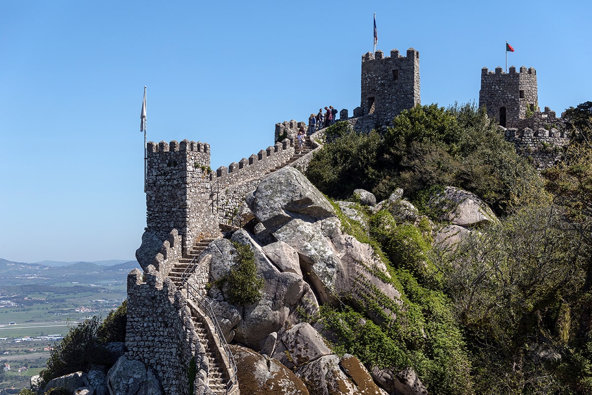 Stone walls of the Moorish Castle overlooking Sintra