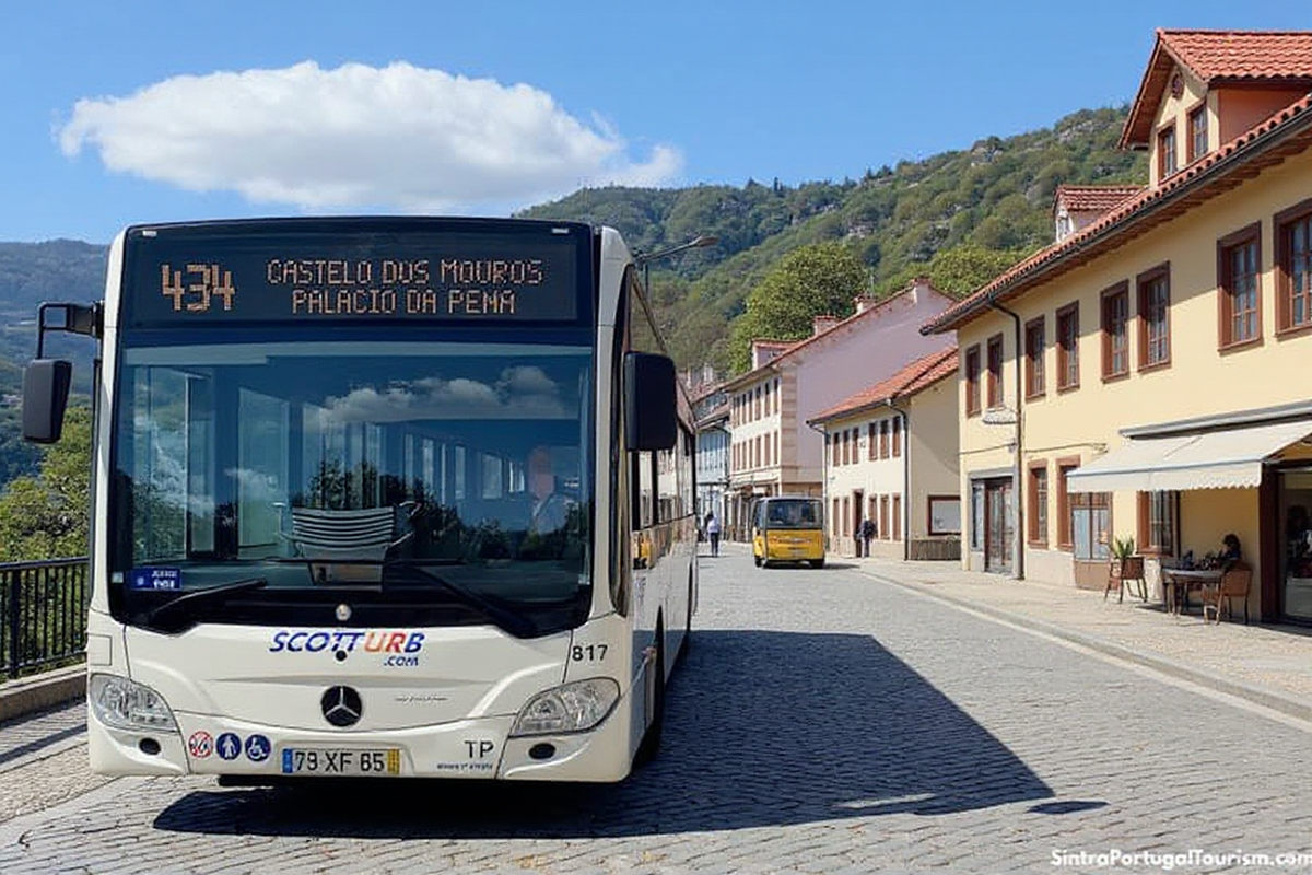 Sintra 434 tourist bus on its way to Pena Palace